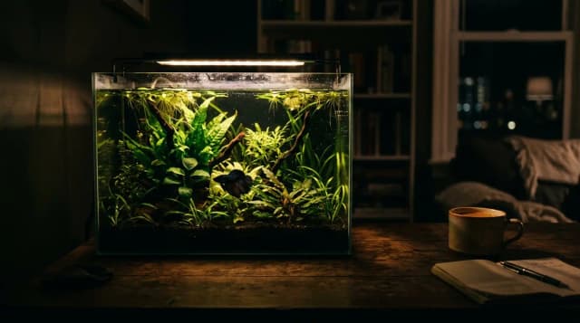 Well-setup betta aquarium with plants and proper equipment